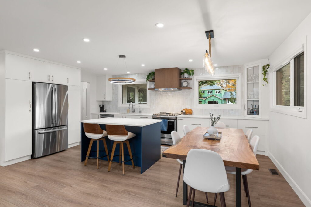 contemporary kitchen with dining space